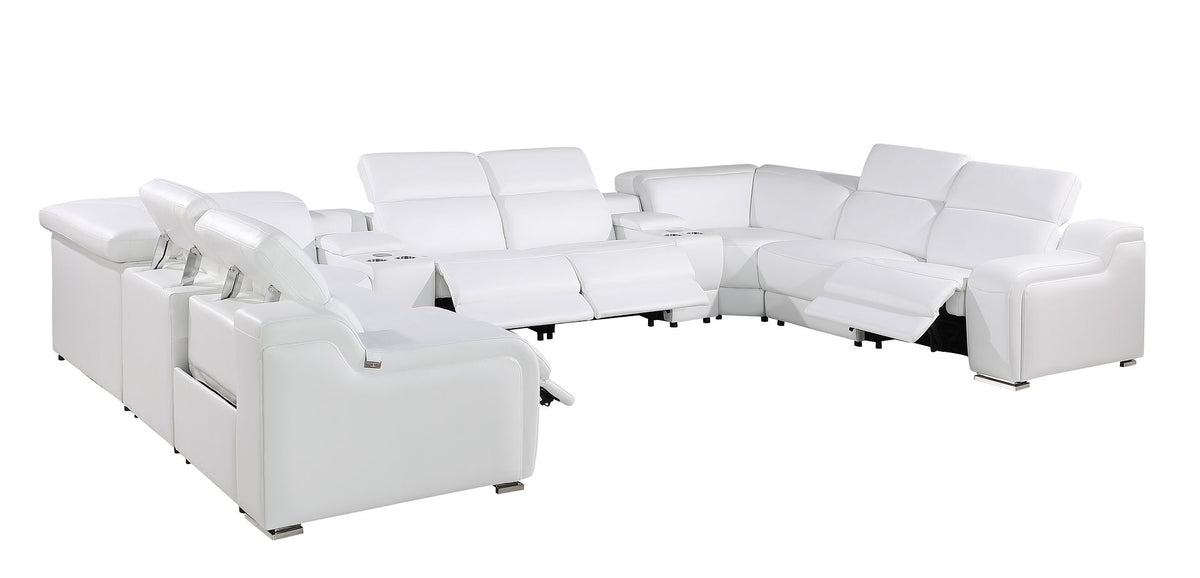 1116 Divanitalia 10-Piece U-Shaped Sectional Sofa in Top Grain Italian Leather with 4 Power Recliners & Power Headrests - White - SKU 1116-WHITE-10PC-4PWR-U-SECTIONAL-GROUP - view 5