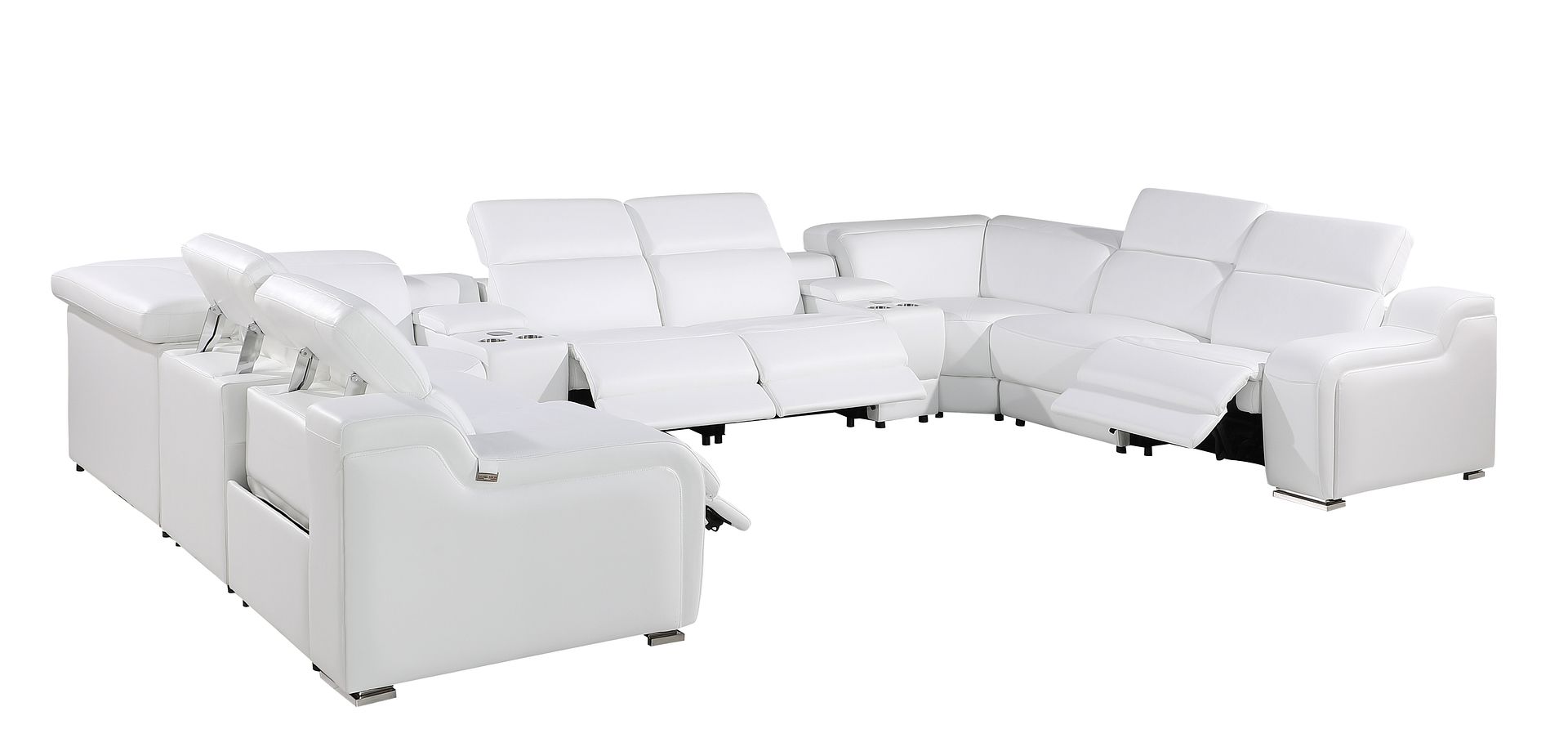1116 Divanitalia 10-Piece U-Shaped Sectional Sofa in Top Grain Italian Leather with 4 Power Recliners & Power Headrests