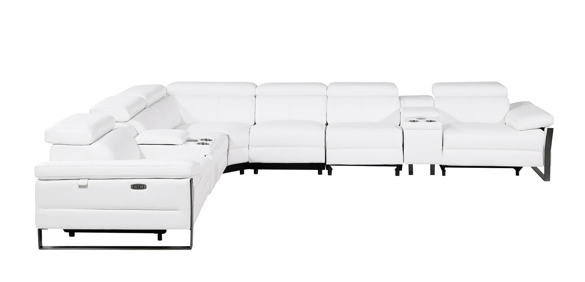 1246 Divanitalia 8-Piece L-Shaped Modular Power Reclining Sectional Sofa with 3 Power Recliners and Power Headrests - Top Grain Italian Leather