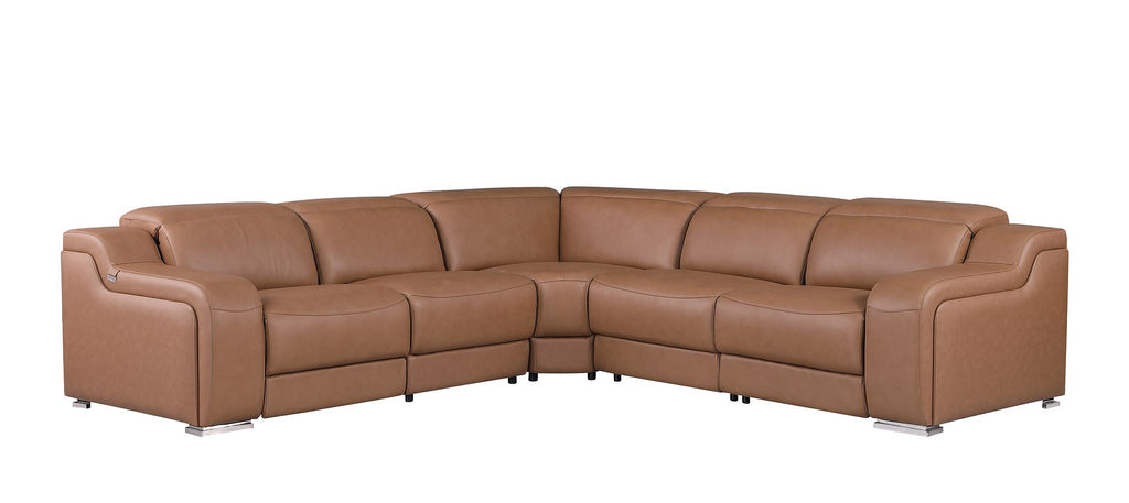 1116 Divanitalia 5-Piece L-Shaped Sectional Sofa in Top Grain Italian Leather with 3 Power Recliners & Power Headrests - Cognac - SKU 1116-COGNAC-5PC-3PWR-SECTIONAL- GROUP - view 3