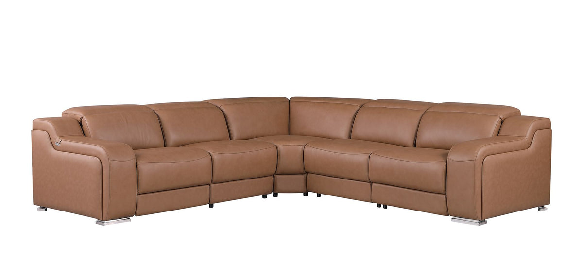 1116 Divanitalia 5-Piece L-Shaped Sectional Sofa in Top Grain Italian Leather with 3 Power Recliners & Power Headrests - Cognac - SKU 1116-COGNAC-5PC-3PWR-SECTIONAL- GROUP - view 3