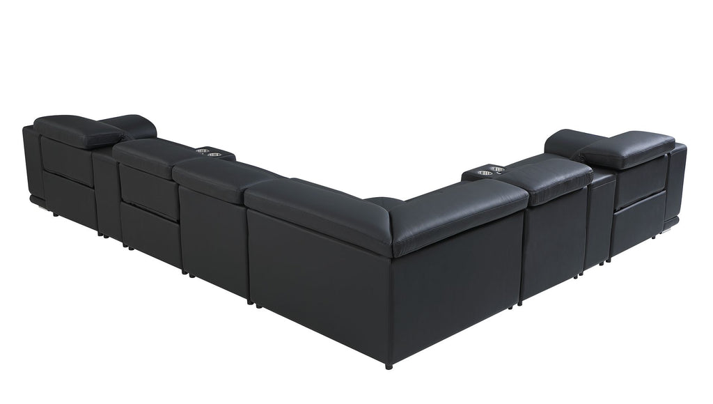 9762 Divanitalia 8-Piece L-Shaped Top Grain Italian Leather Sectional Sofa with 3 Power Recliners