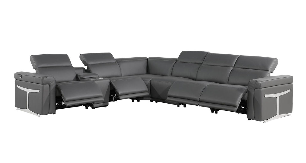 1126 Divanitalia 7-Piece L-Shaped Sectional Sofa in Top Grain Italian Leather with 4 Power Recliners & Power Headrests - Dark Grey - SKU 1126-DK-GREY-SEC-7PC-4PWR-SECTIONAL-GROUP - view 3