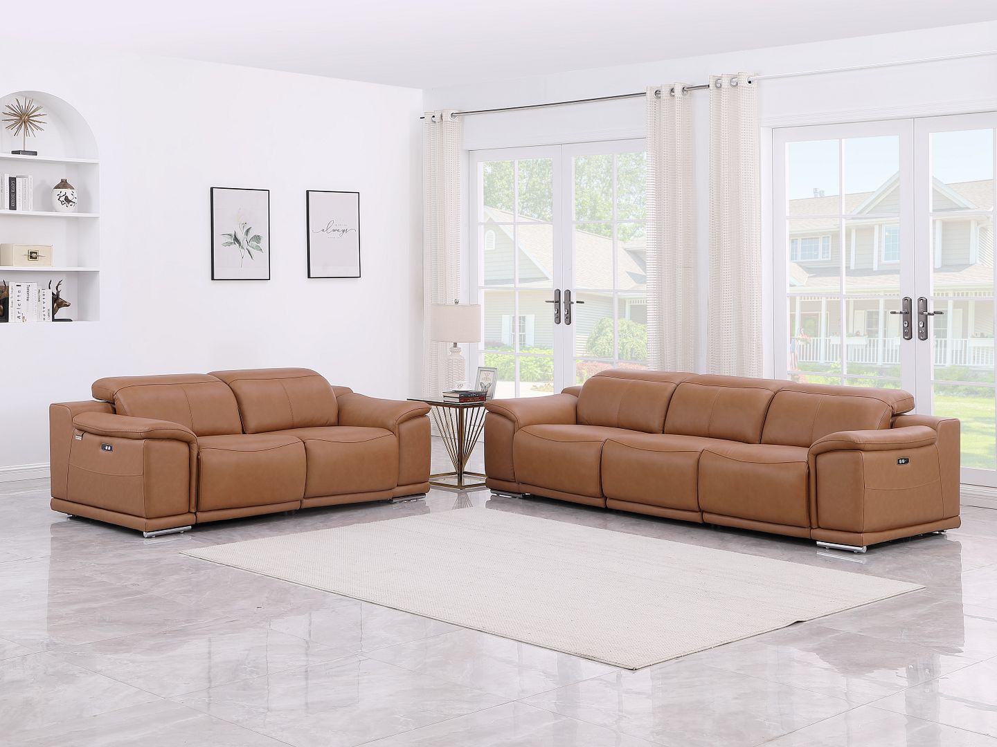 9762 Divanitalia 5-Piece Modular Power Reclining Sofa and Loveseat Set with 5 Power Recliners in Top Grain Italian Leather - Cognac