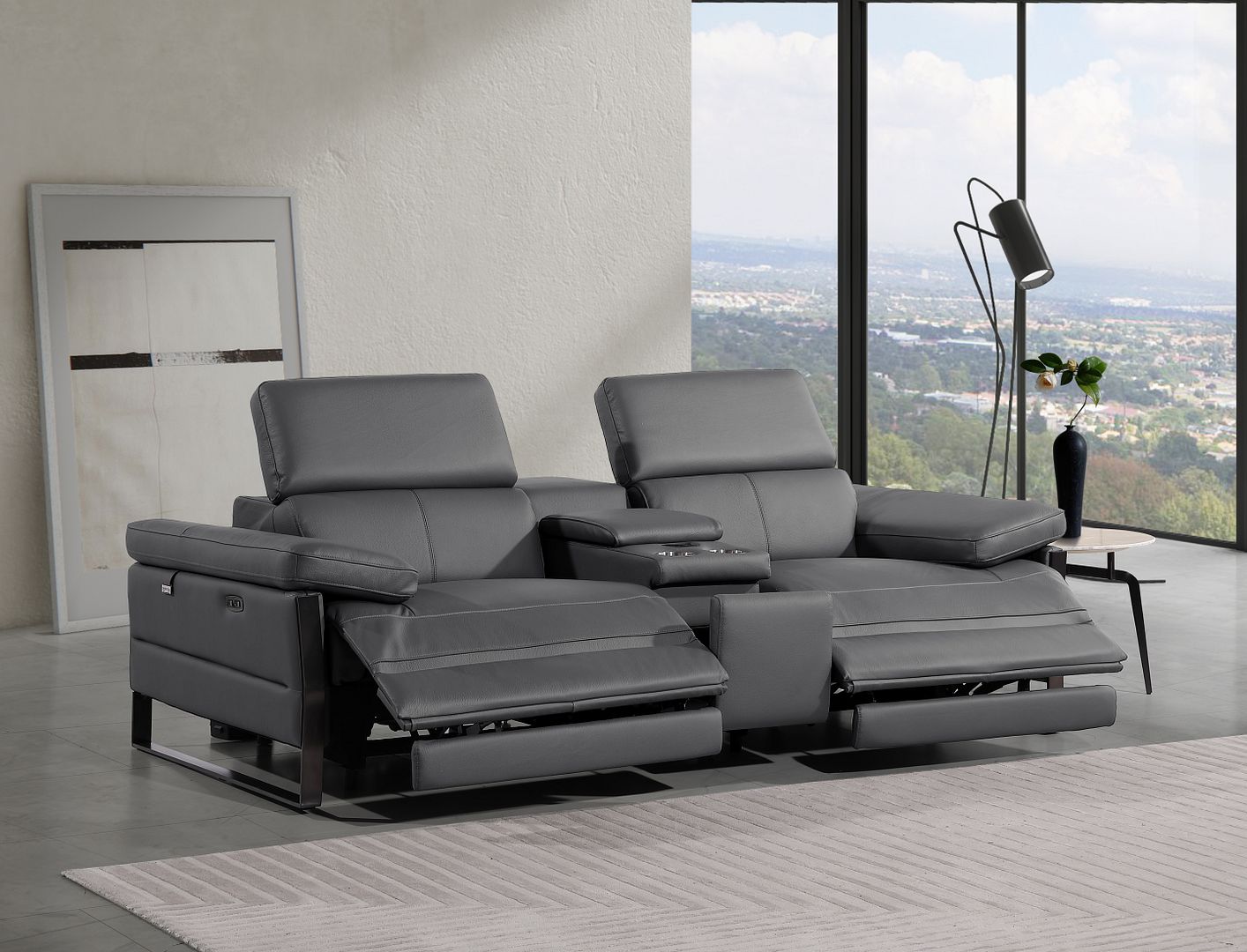 1246 Divanitalia Top Grain Italian Leather Console Loveseat with Power Headrest - Dark Grey - SKU 1246-DK-GREY-3.2-HT - view 2