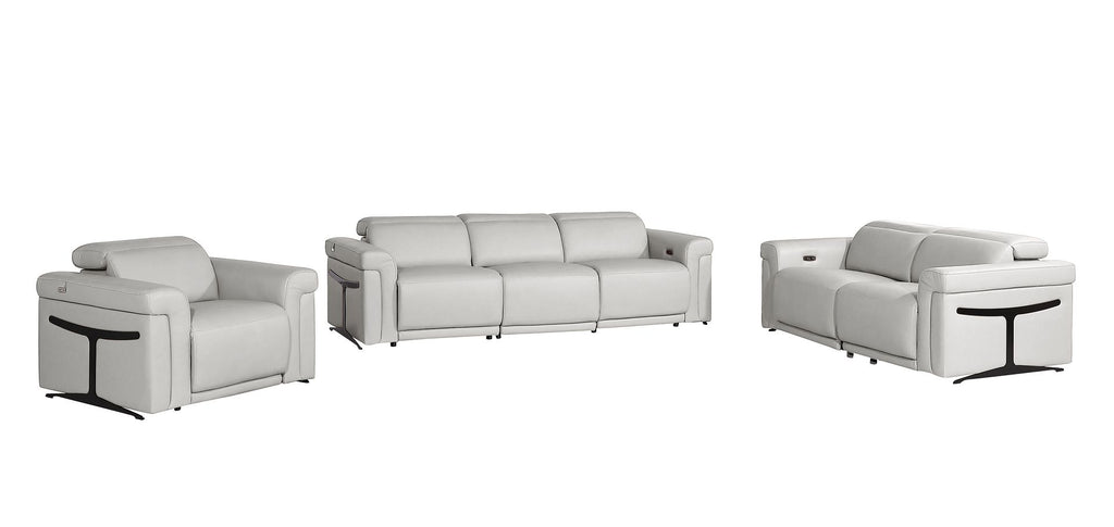 1126 Divanitalia 6-Piece Modular Power Reclining Sofa, Loveseat & Chair Set in Top Grain Italian Leather with 6 Power Recliners & Power Headrests - Light Grey - SKU 1126-LT_GREY-6.6-HT-3PC - view 3