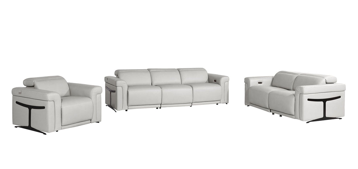 1126 Divanitalia 6-Piece Modular Power Reclining Sofa, Loveseat & Chair Set in Top Grain Italian Leather with 6 Power Recliners & Power Headrests - Light Grey - SKU 1126-LT_GREY-6.6-HT-3PC - view 3