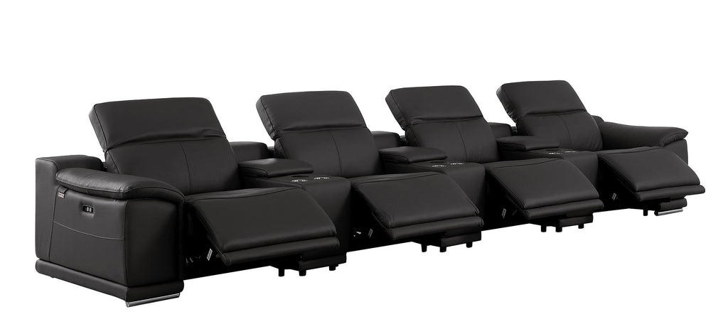 9762 Divanitalia 7-Piece Modular Top Grain Italian Leather Power Reclining Sofa with 4 Power Recliners