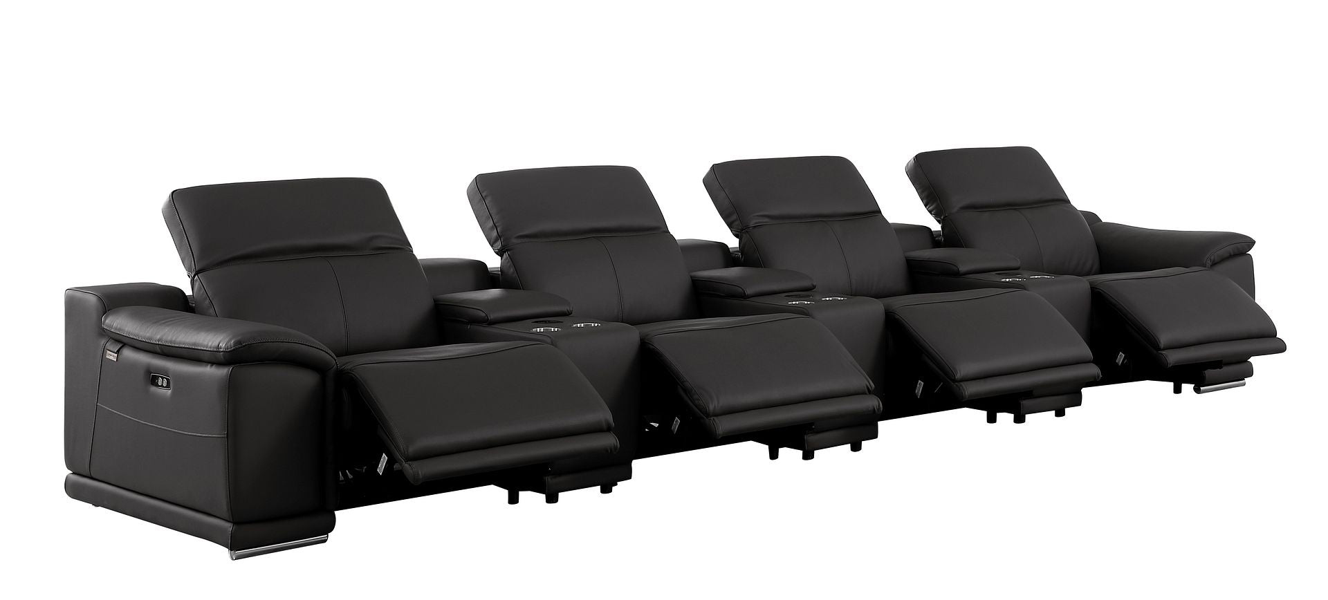 9762 Divanitalia 7-Piece Modular Top Grain Italian Leather Power Reclining Sofa with 4 Power Recliners