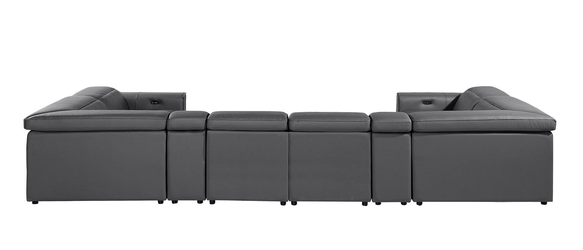 1224 Divanitalia 8-Piece U-Shaped Sectional Sofa in Top Grain Italian Leather with 2 Power Recliners & Power Headrests - Dark Grey - SKU 1224-DK-GREY-8PC-2PWR-U-SECTIONAL - view 6