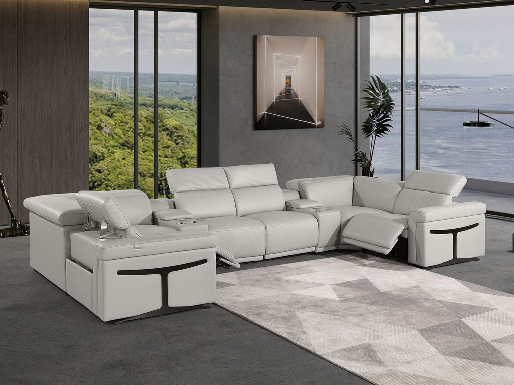 1126 Divanitalia 8-Piece U-Shaped Sectional Sofa in Top Grain Italian Leather with 2 Power Recliners & Power Headrests