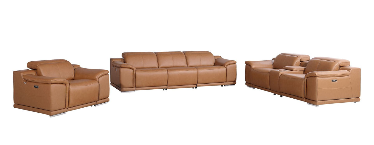 9762 Divanitalia 7-Piece Modular Power Reclining Sofa, Loveseat and Chair Set with 6 Power Recliners in Top Grain Italian Leather - Cognac - SKU 9762-COGNAC-7.6-HT-3PC - view 3