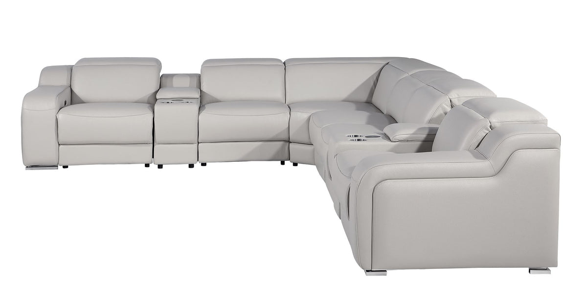 1116 Divanitalia 8-Piece L-Shaped Sectional Sofa in Top Grain Italian Leather with 3 Power Recliners & Power Headrests - Light Grey - SKU 1116-LT-GREY-8PC-3PWR-SECTIONAL- GROUP - view 5