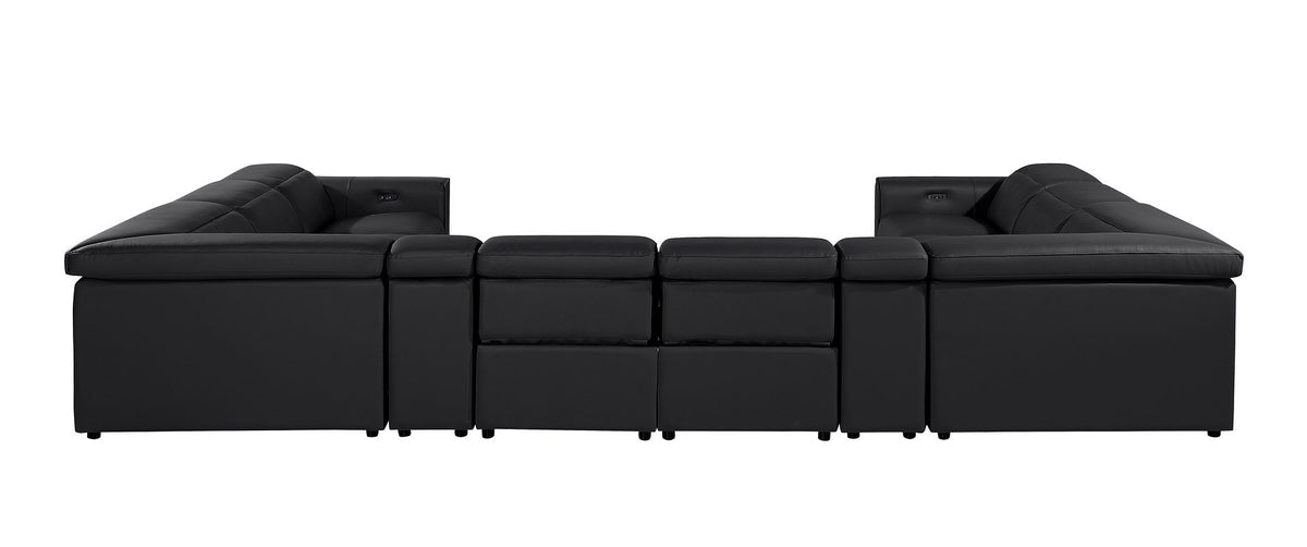1224 Divanitalia 10-Piece U-Shaped Sectional Sofa in Top Grain Italian Leather with 4 Power Recliners & Power Headrests - Black - SKU 1224-BLACK-10PC-4PWR-U-SECTIONAL - view 5