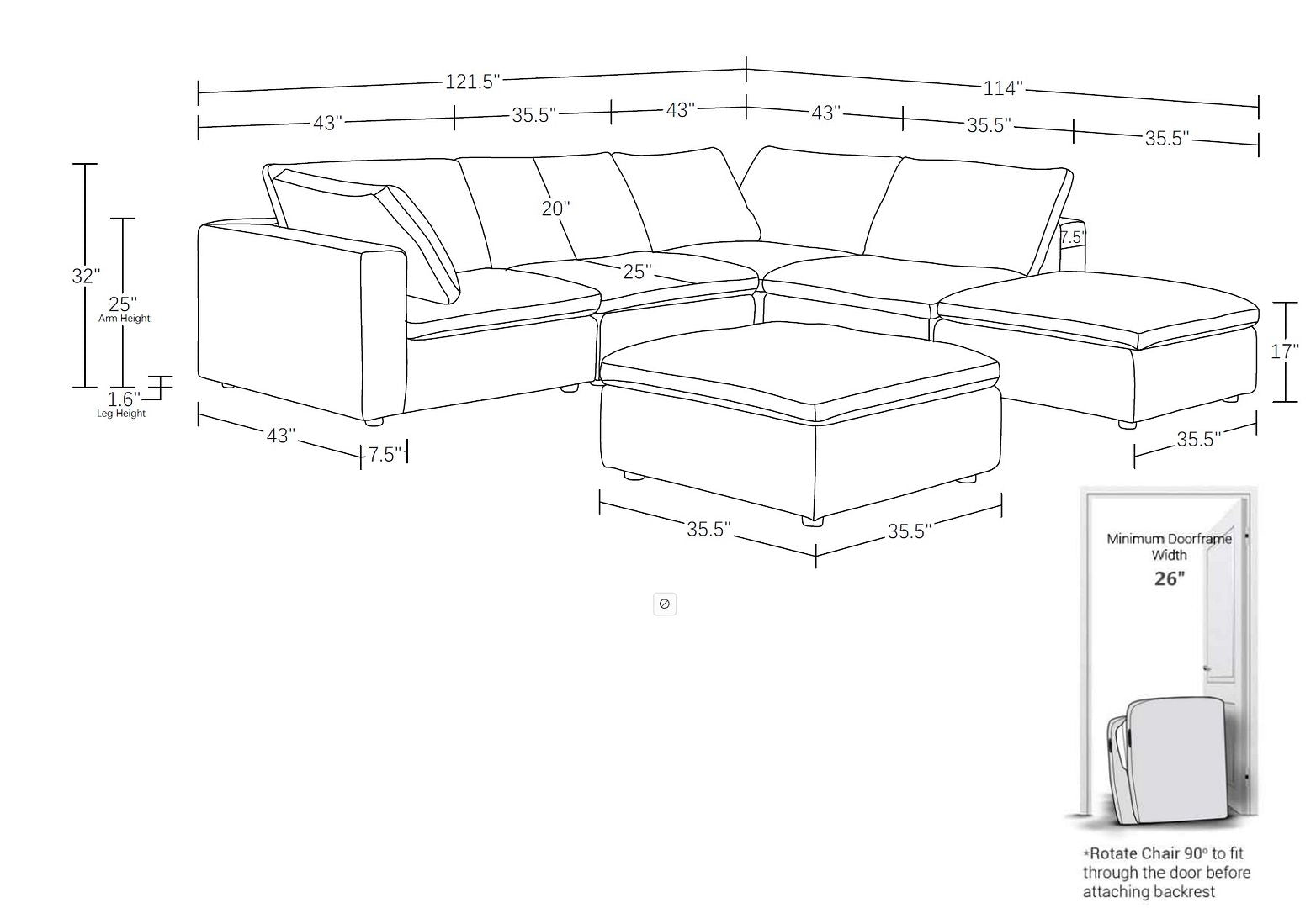1100 Divanitalia 6-Piece Right Arm Facing 3-Seat Sectional Sofa - Top-grain Italian Leather