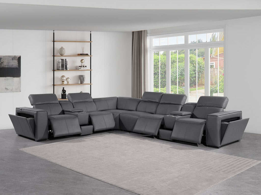1224 Divanitalia 8-Piece U-Shaped Sectional Sofa in Top Grain Italian Leather with 4 Power Recliners & Power Headrests