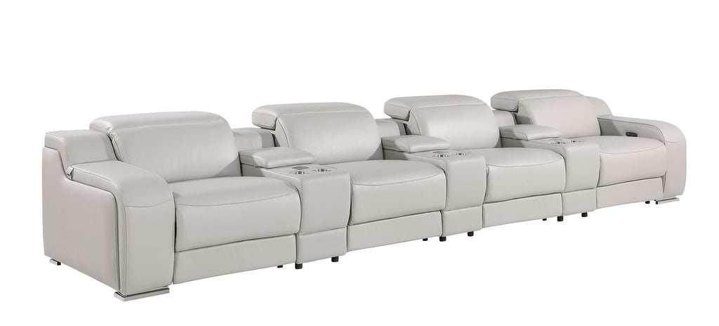 1116 Divanitalia 7-Piece Modular Power Reclining Sofa in Top Grain Italian Leather with 4 Power Recliners & Power Headrests - Light Grey - SKU 1116-LT-GREY-S-7.4-HT - view 3