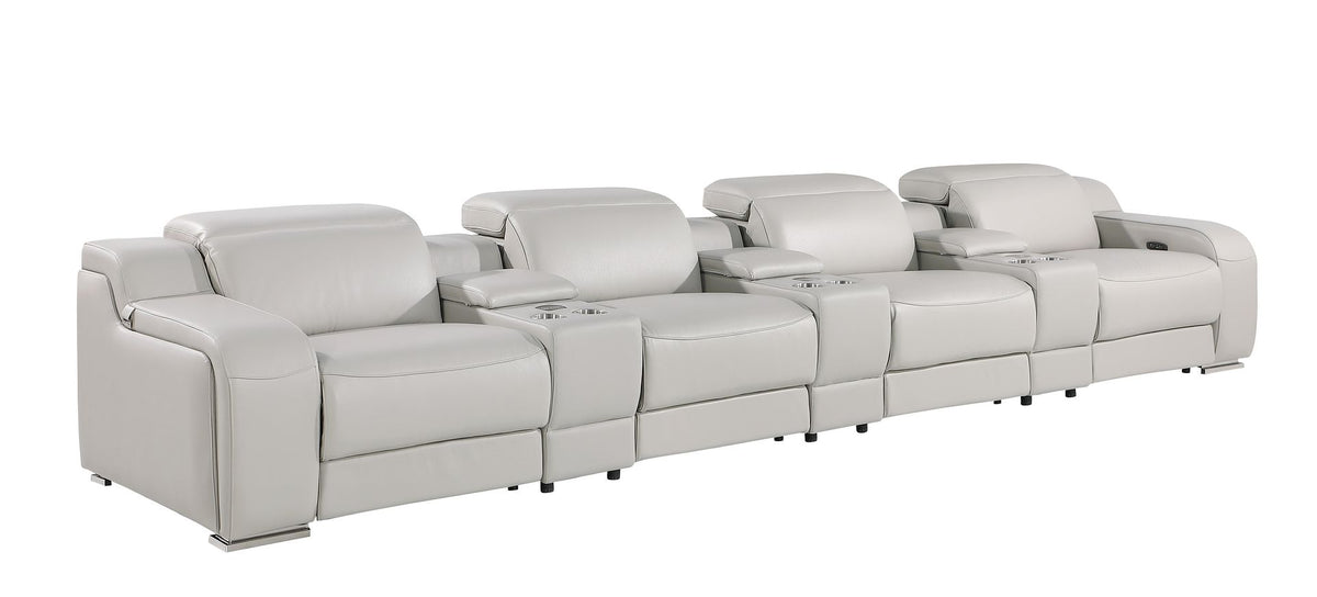 1116 Divanitalia 7-Piece Modular Power Reclining Sofa in Top Grain Italian Leather with 4 Power Recliners & Power Headrests - Light Grey - SKU 1116-LT-GREY-S-7.4-HT - view 3