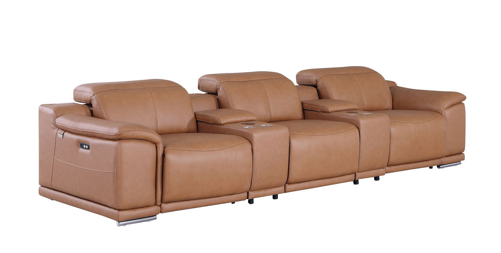 9762 Divanitalia 5-Piece Modular Power Reclining Sofa and Loveseat Set with 3 Power Recliners in Top Grain Italian Leather