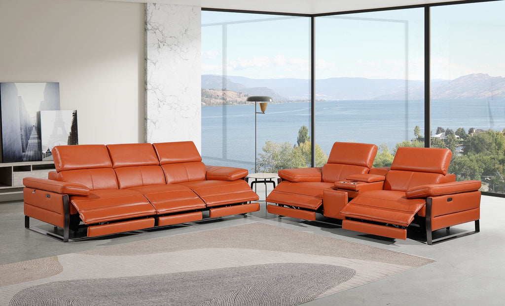 1246 Divanitalia Modular Power Triple Reclining Sofa and Console Loveseat Set with Power Headrests - Top Grain Italian Leather - Camel - SKU 1246-CAMEL-6.5-HT-2PC - view 2