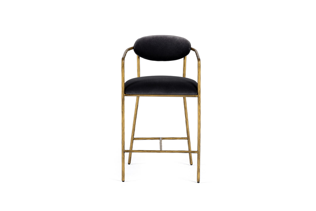 Baird - Modern Grey Velvet + Brass Counter Chair