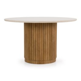 Bambi - Modern Botticino Marble + Mango Round Dining Table
