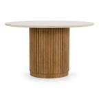 Bambi - Modern Botticino Marble + Mango Round Dining Table
