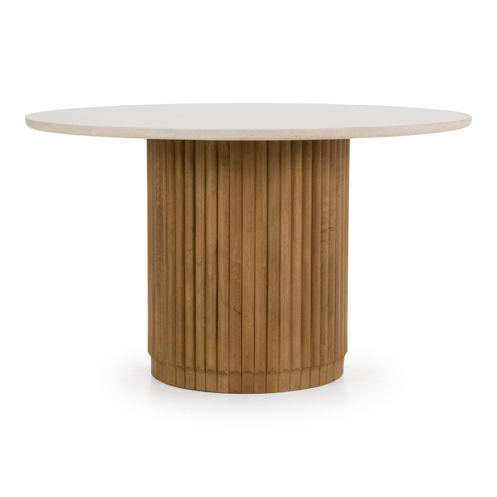 Bambi - Modern Botticino Marble + Mango Round Dining Table