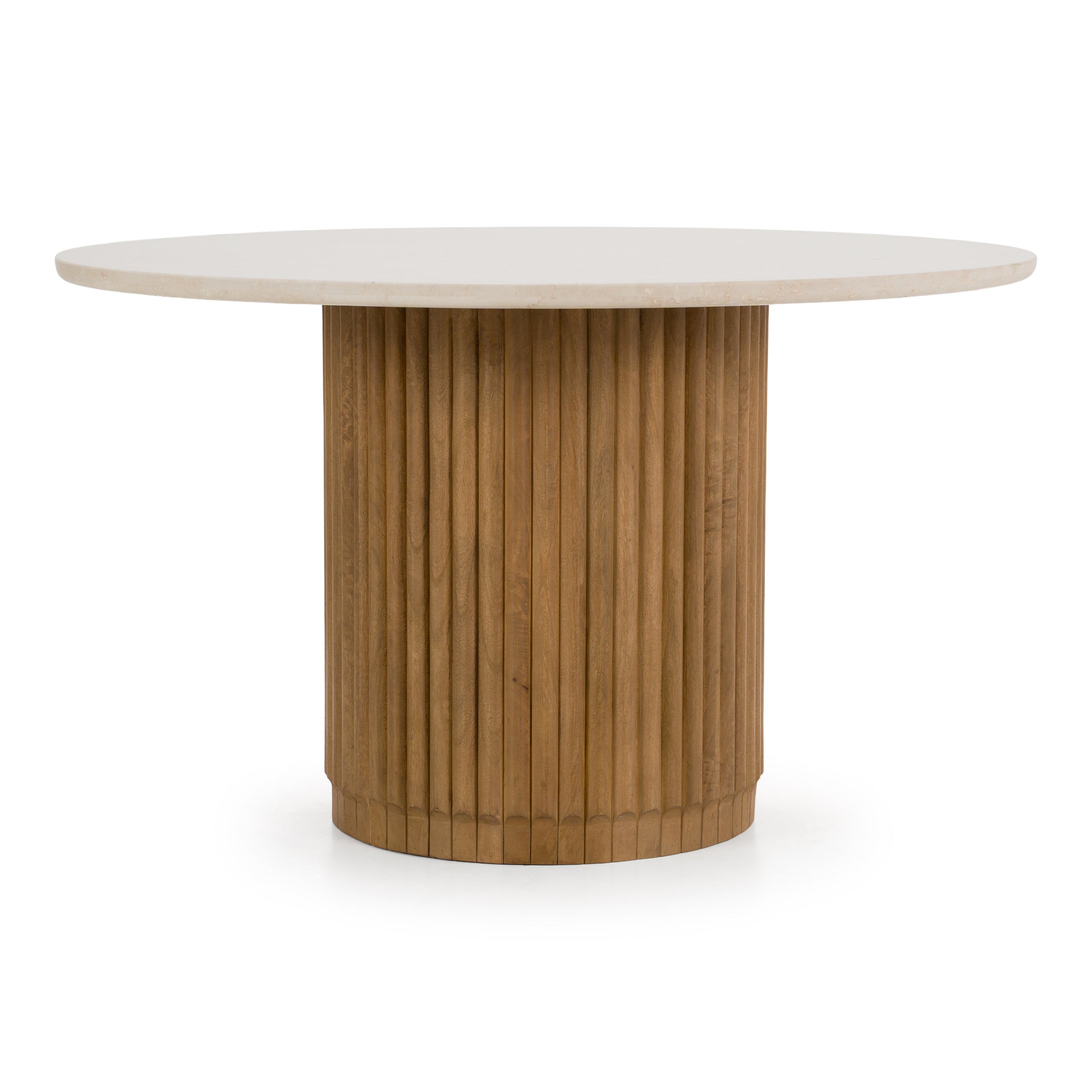 Bambi - Modern Botticino Marble + Mango Round Dining Table