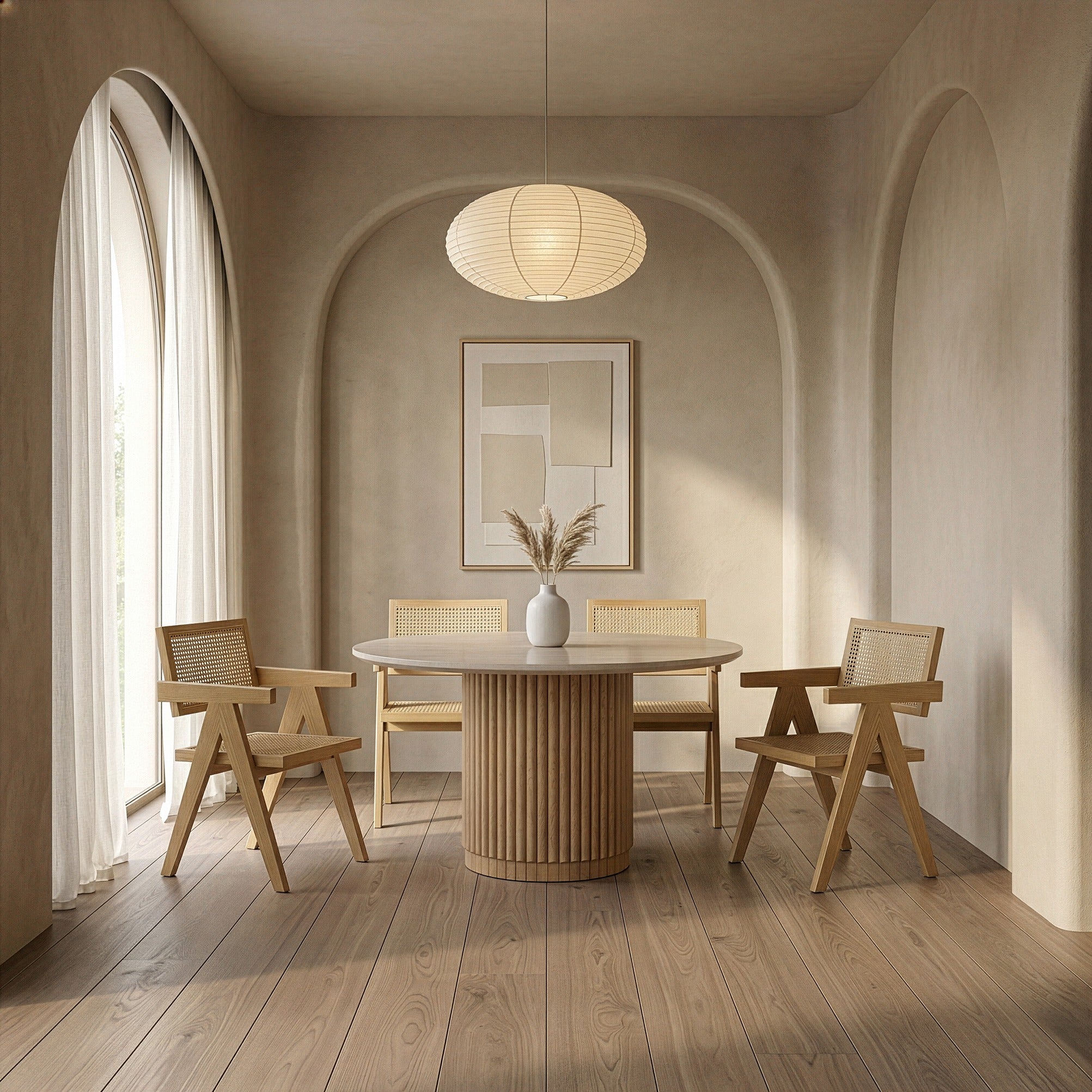 Bambi - Modern Botticino Marble + Mango Round Dining Table