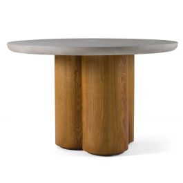 Bateman - Modern Faux Concrete + Walnut Round Dining Table