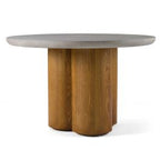 Bateman - Modern Faux Concrete + Walnut Round Dining Table