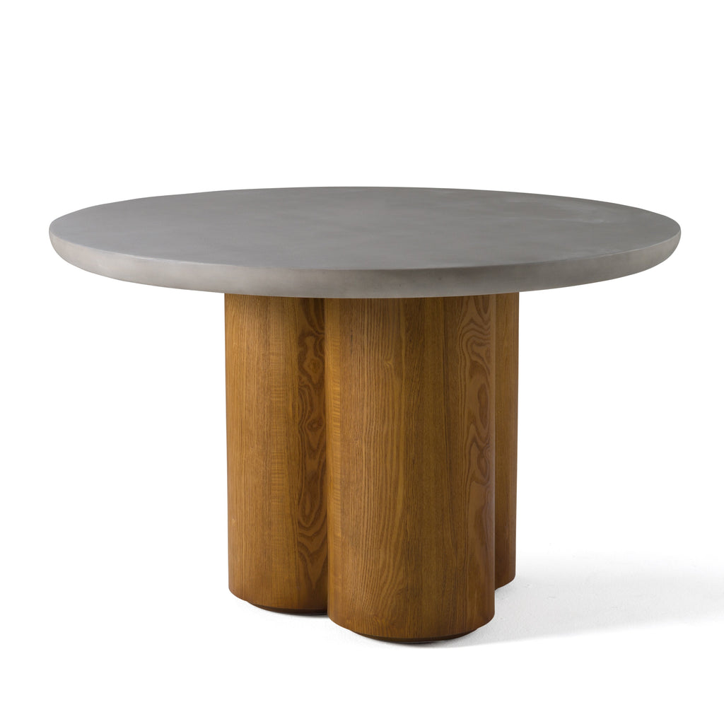 Bateman - Modern Faux Concrete + Walnut Round Dining Table