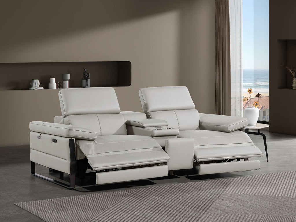 1246 Divanitalia Top Grain Italian Leather Console Loveseat with Power Headrest - Light Grey - SKU 1246-LT-GREY-3.2-HT - view 13