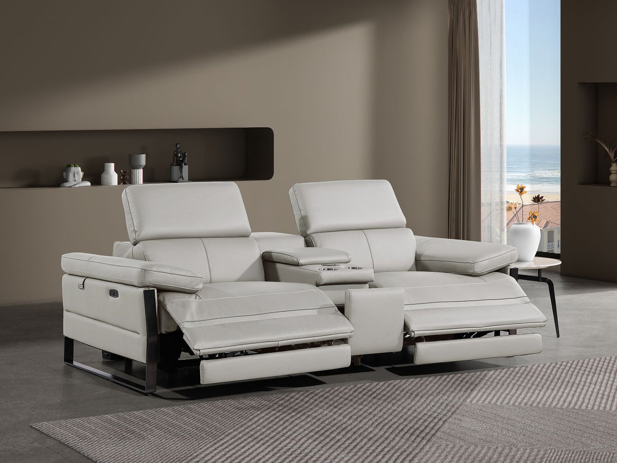 1246 Divanitalia Top Grain Italian Leather Console Loveseat with Power Headrest - Light Grey - SKU 1246-LT-GREY-3.2-HT - view 13