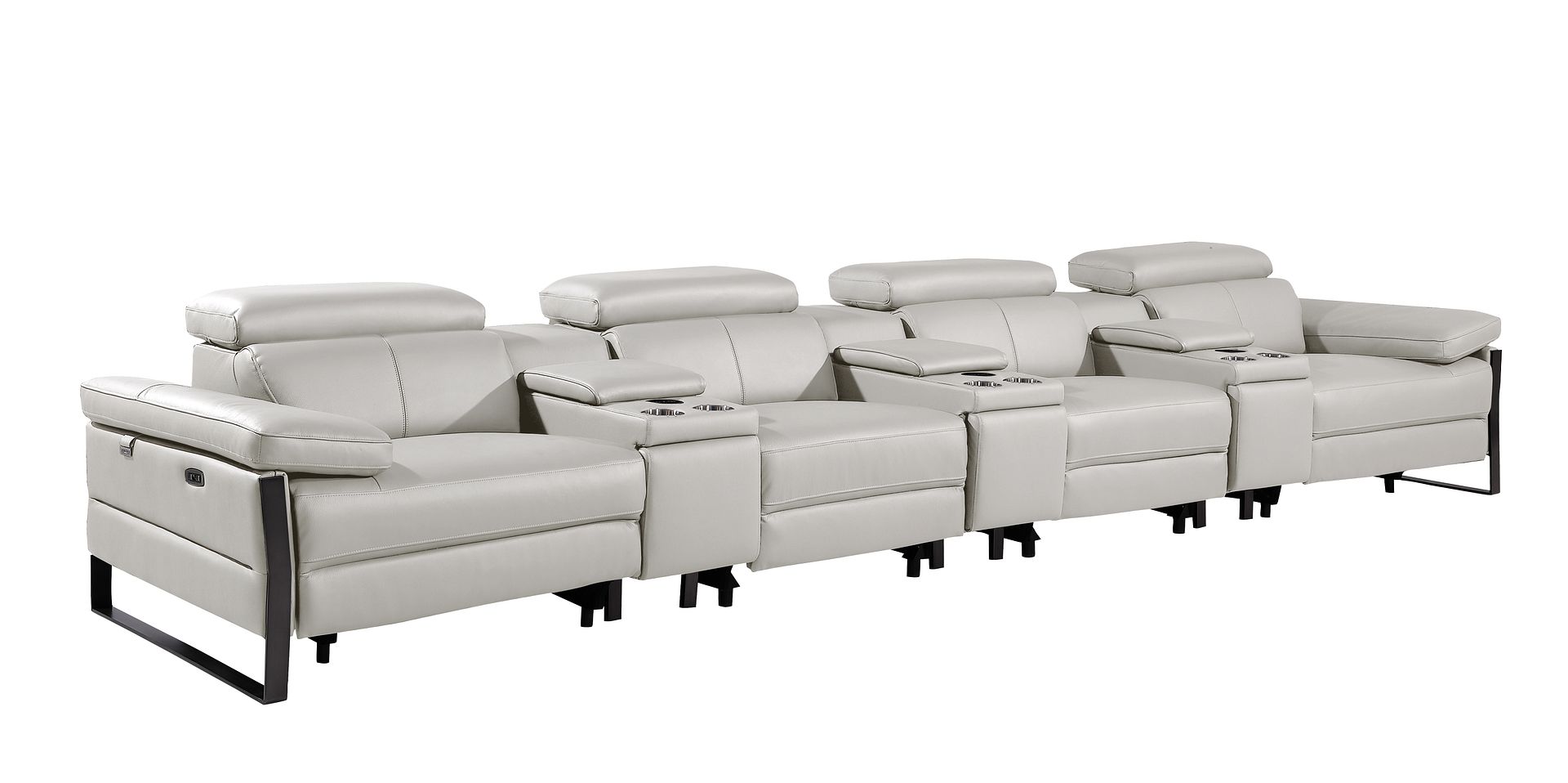 1246 Divanitalia Modular Power Triple Reclining Triple Console Sofa with Power Reclining Headrests - Top Grain Italian Leather