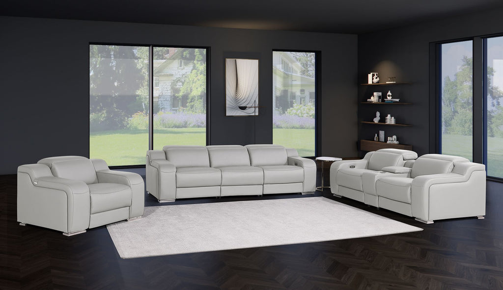 1116 Divanitalia 7-Piece Modular Power Reclining Sofa, Loveseat & Chair Set in Top Grain Italian Leather with 5 Power Recliners & Power Headrests - Light Grey - SKU 1116-LT_GREY-7.5-HT-3PC - view 2