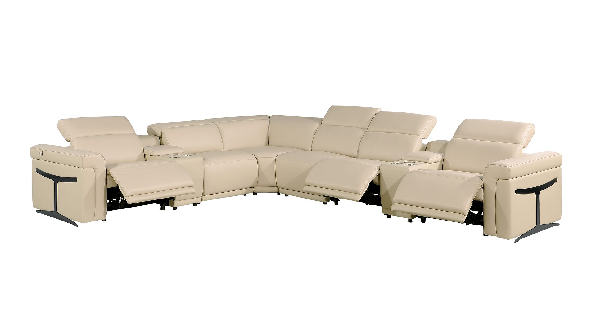 1126 Divanitalia 8-Piece L-Shaped Sectional Sofa in Top Grain Italian Leather with 3 Power Recliners & Power Headrests