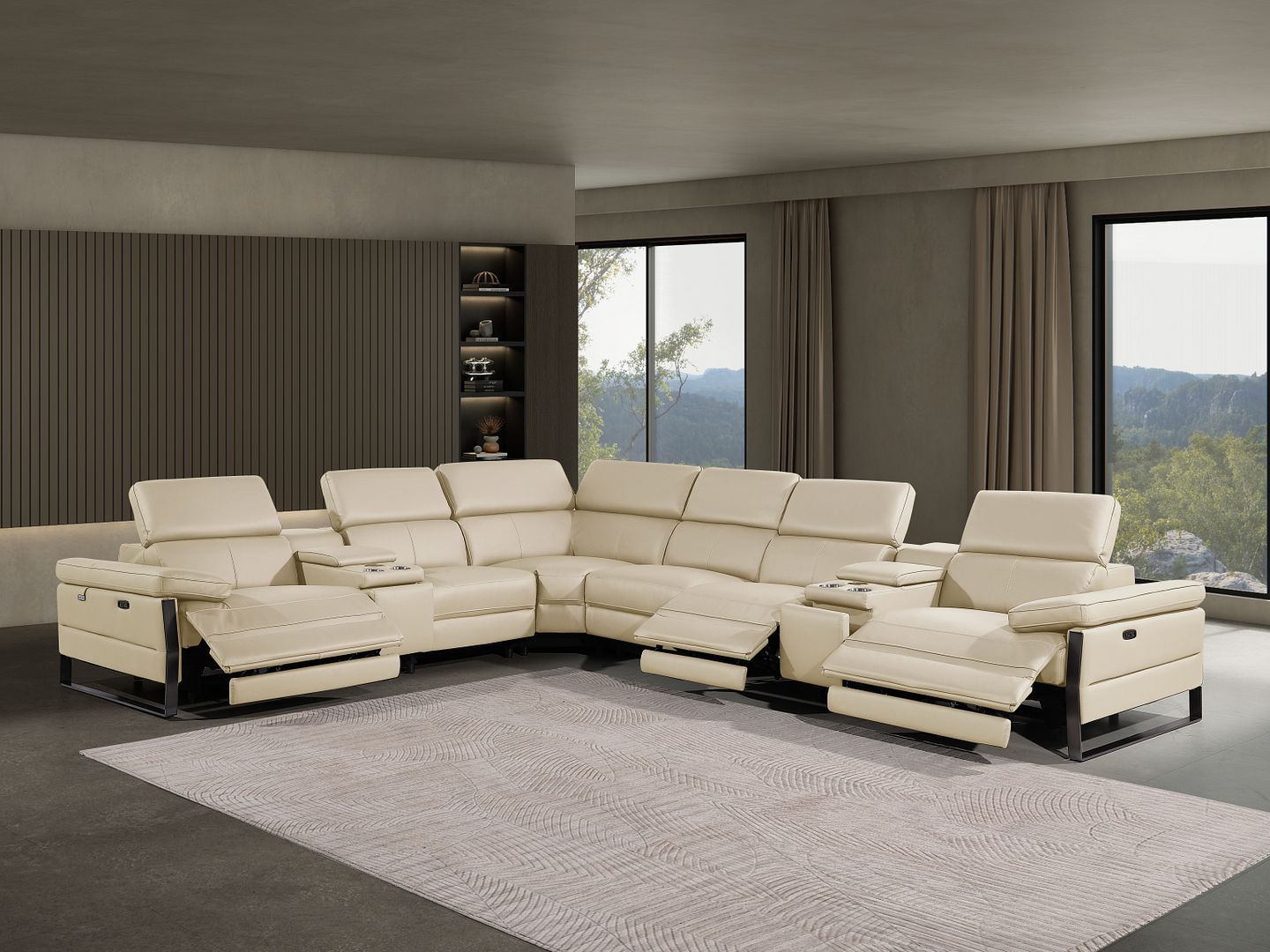1246 Divanitalia 8-Piece L-Shaped Modular Power Reclining Sectional Sofa with 3 Power Recliners and Power Headrests - Top Grain Italian Leather