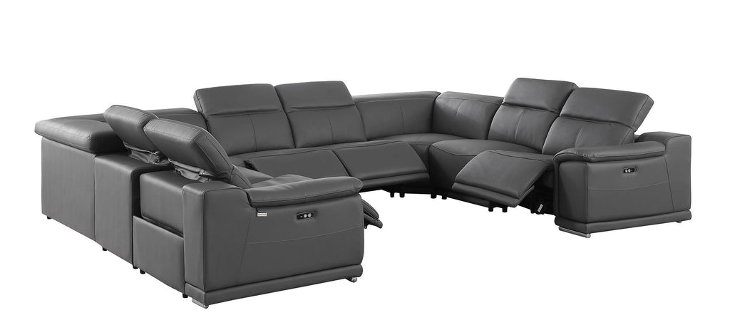 9762 Divanitalia 8-Piece U-Shaped Top Grain Italian Leather Sectional Sofa with 4 Power Recliners