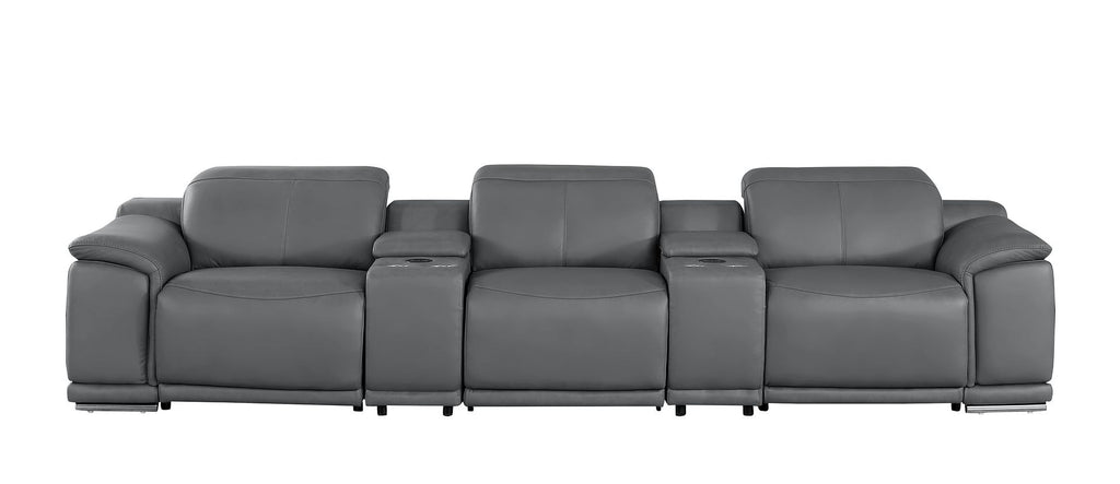 2679 Genuine Leather Sofa with 3 Power Recliners & Dual Storage Consoles