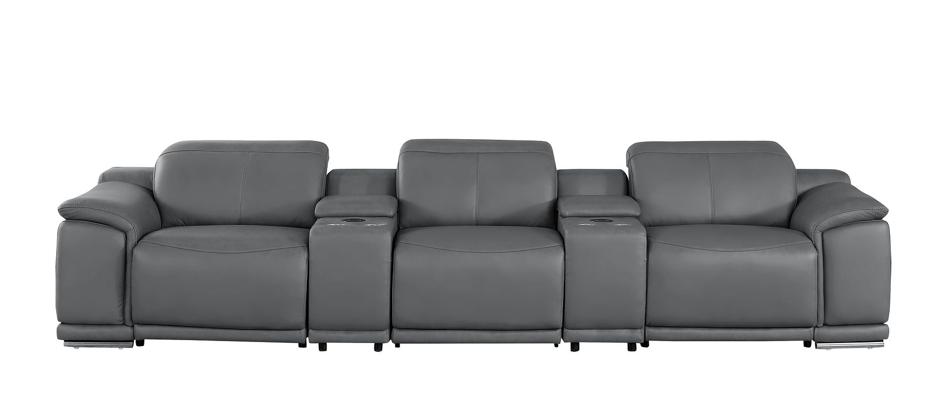 2679 Genuine Leather Sofa with 3 Power Recliners & Dual Storage Consoles