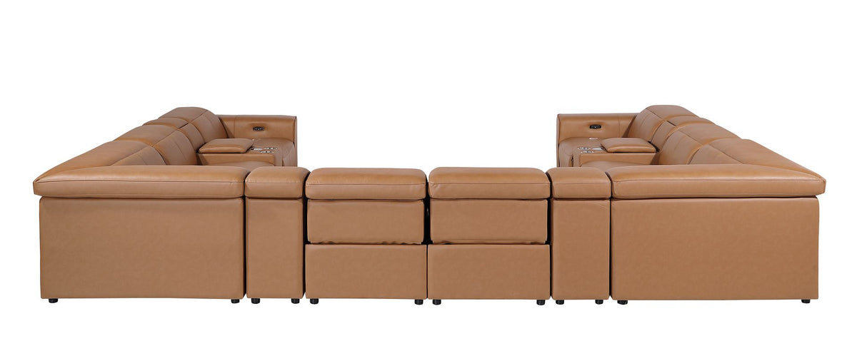 1224 Divanitalia 12-Piece U-Shaped Sectional Sofa in Top Grain Italian Leather with 4 Power Recliners & Power Headrests - Cognac - SKU 1224-COGNAC-12PC-4PWR-U-SECTIONAL - view 6