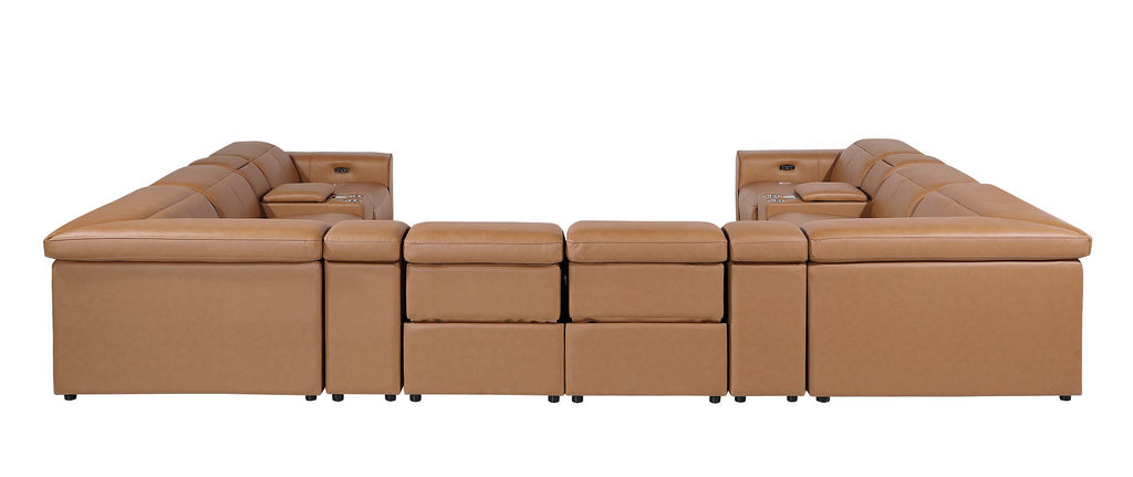 1224 Divanitalia 12-Piece U-Shaped Sectional Sofa in Top Grain Italian Leather with 4 Power Recliners & Power Headrests