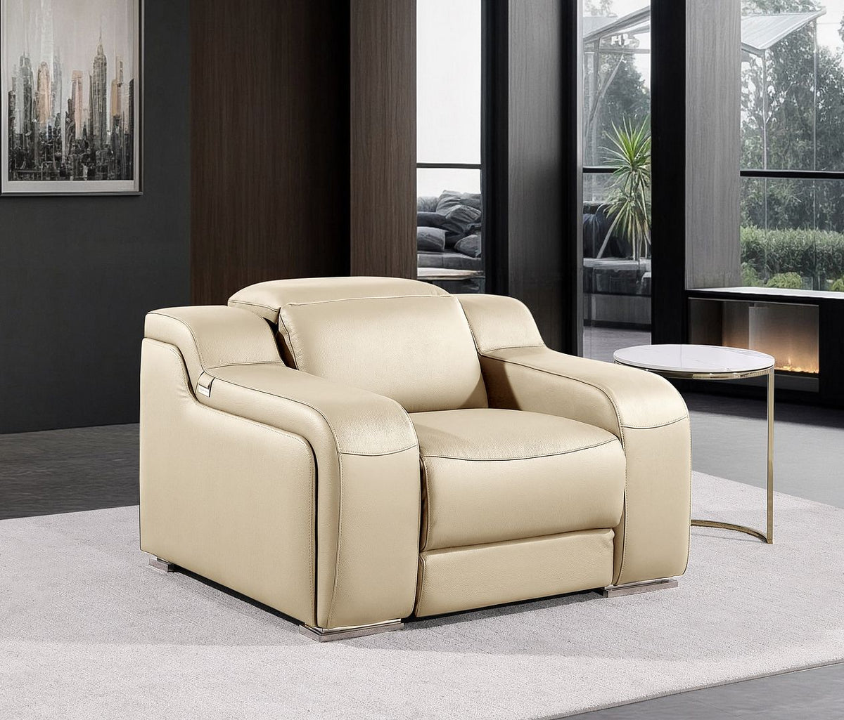 1116 Divanitalia Top Grain Italian Leather Power Reclining Chair with Power Headrests - Beige - SKU 1116-BEIGE-CH