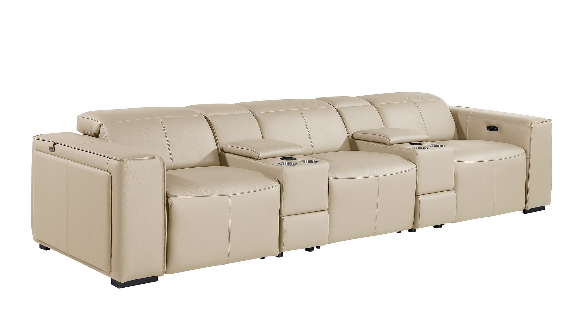 1224 Divanitalia 5-Piece Modular Power Reclining Sofa in Top Grain Italian Leather with 3 Power Recliners & Power Headrests