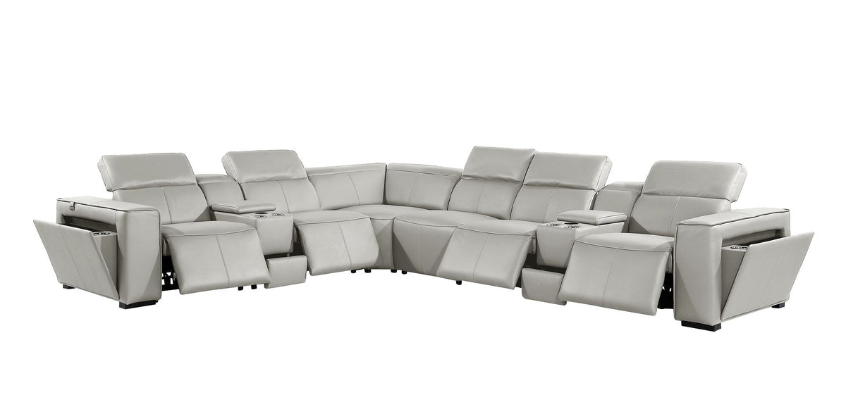 1224 Divanitalia 8-Piece L-Shaped Sectional Sofa in Top Grain Italian Leather with 4 Power Recliners & Power Headrests - Light Grey - SKU 1224-LT-GREY-8PC-4PWR-SECTIONAL - view 4