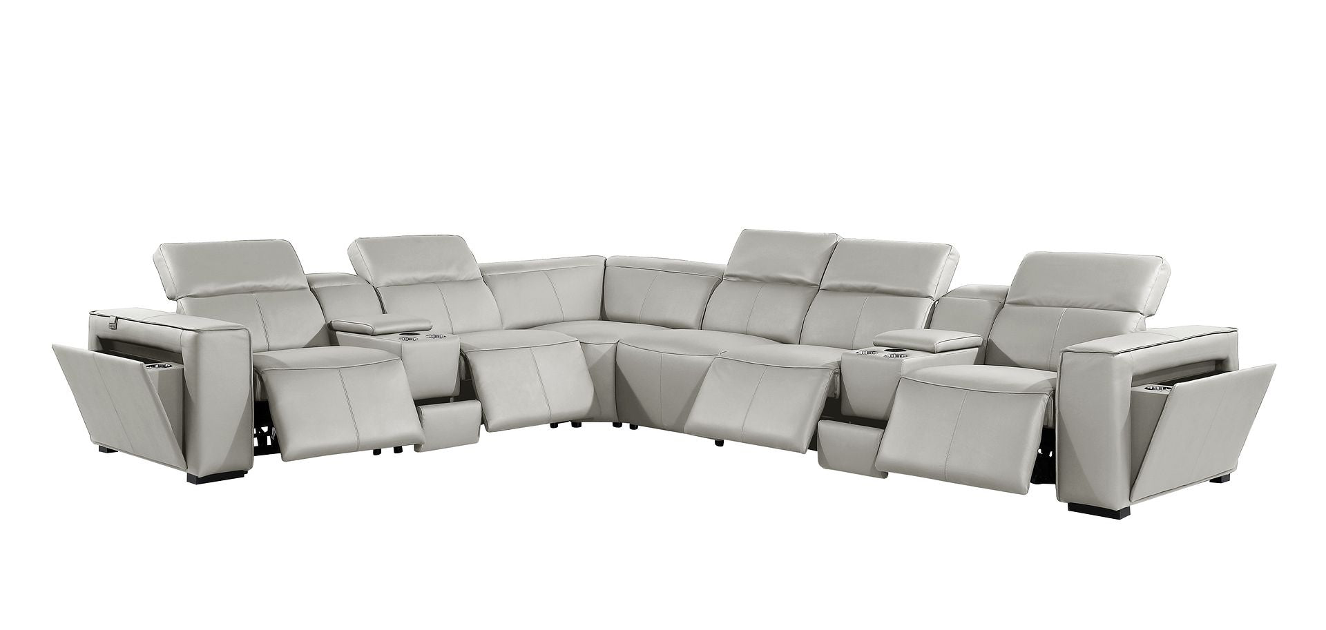 1224 Divanitalia 8-Piece L-Shaped Sectional Sofa in Top Grain Italian Leather with 4 Power Recliners & Power Headrests