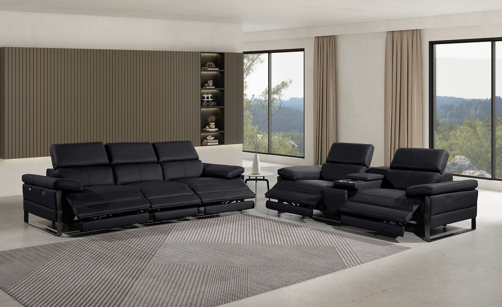 1246 Divanitalia Modular Power Triple Reclining Sofa and Console Loveseat Set with Power Headrests - Top Grain Italian Leather - Black - SKU 1246-BLACK-6.5-HT-2PC - view 2