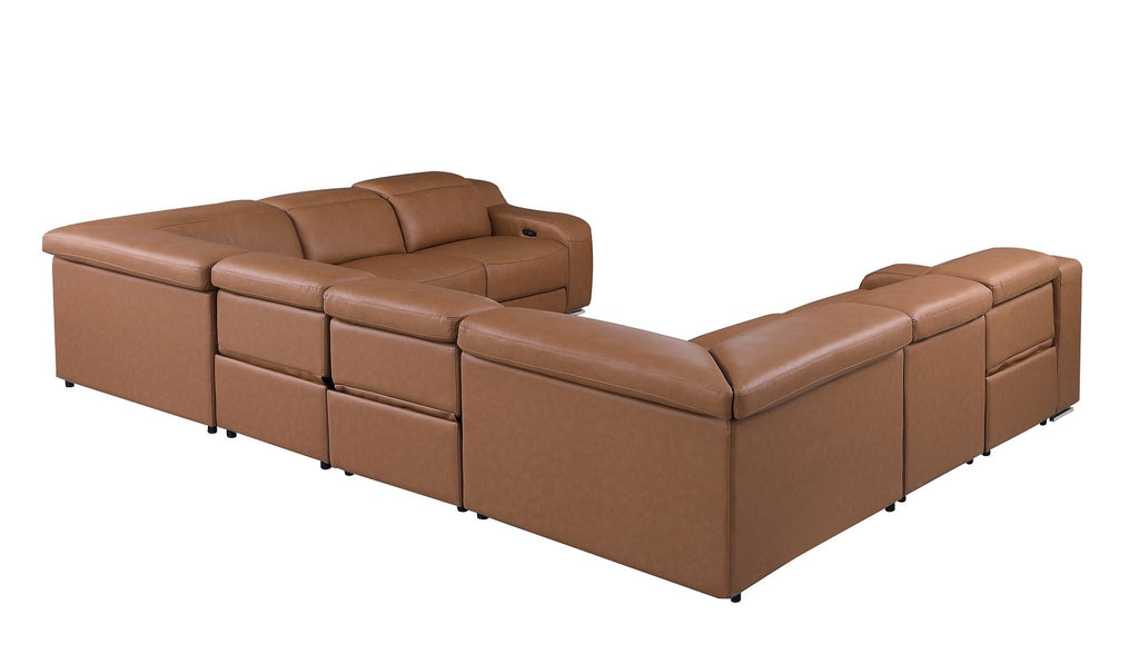 1116 Divanitalia 8-Piece U-Shaped Sectional Sofa in Top Grain Italian Leather with 4 Power Recliners & Power Headrests - Cognac - SKU 1116-COGNAC-8PC-4PWR-U-NC-SECTIONAL-GROUP - view 7